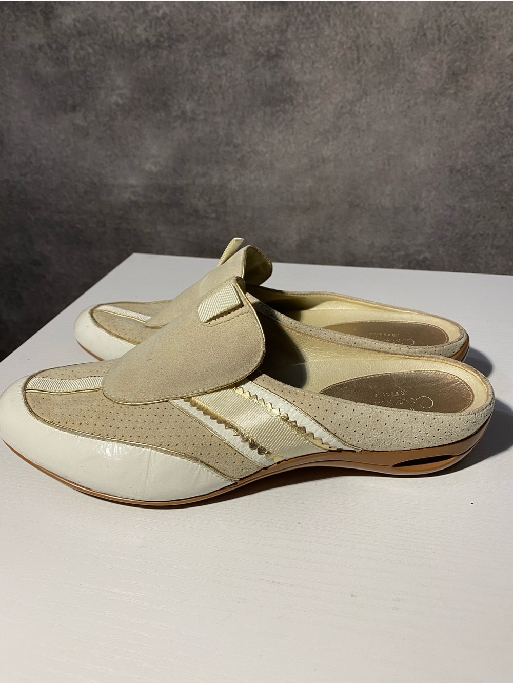 Cole Haan Nike Air Cream Leather Suede Slip On Mules Slide Shoes Sz 9B